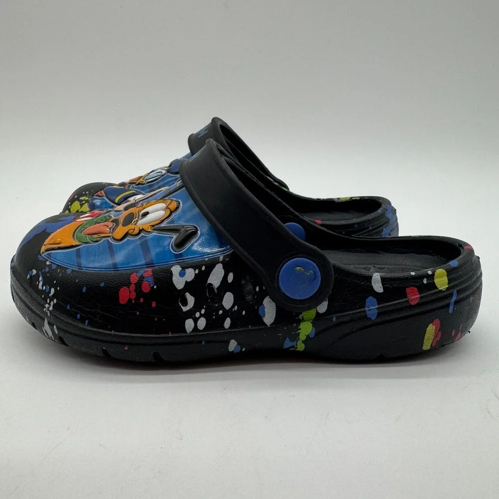 Disney Mickey Mouse Donald Goofy Pluto Clogs Shoes Black Toddler Size 9-10